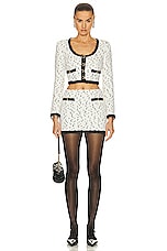Alessandra Rich Tweed Boucle Mini Skirt in Ivory & Black, view 4, click to view large image.