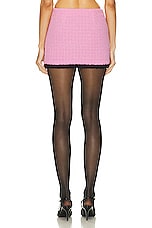 Alessandra Rich Checked Tweed Boucle Mini Skirt in Pink, view 3, click to view large image.