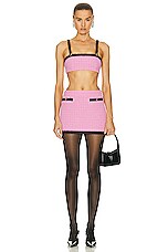 Alessandra Rich Checked Tweed Boucle Mini Skirt in Pink, view 4, click to view large image.
