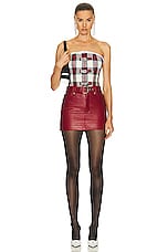 Alessandra Rich Croco Print Leather Mini Skirt in Red, view 4, click to view large image.