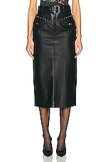 Alessandra Rich Croco Print Leather Midi Skirt in Black, view 1, click to view large image.