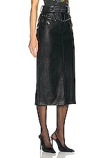 Alessandra Rich Croco Print Leather Midi Skirt in Black, view 2, click to view large image.