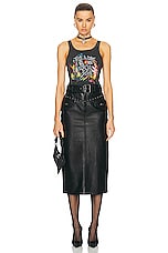 Alessandra Rich Croco Print Leather Midi Skirt in Black, view 4, click to view large image.