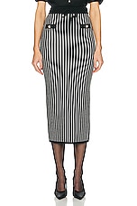 Alessandra Rich Pinstripe Knitted Midi Skirt in Black & White, view 1, click to view large image.
