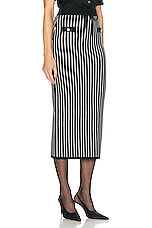 Alessandra Rich Pinstripe Knitted Midi Skirt in Black & White, view 2, click to view large image.