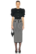 Alessandra Rich Pinstripe Knitted Midi Skirt in Black & White, view 4, click to view large image.