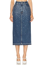 Alessandra Rich Denim Midi Skirt in Blue, view 1, click to view large image.
