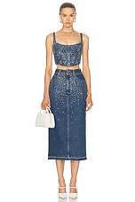 Alessandra Rich Denim Midi Skirt in Blue, view 5, click to view large image.