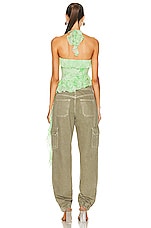 Alessandra Rich Silk Ruffle Top in Neon Green, view 3, click to view large image.