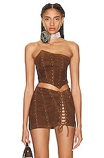 Alessandra Rich Asymmetric Top in Light Brown, view 1, click to view large image.