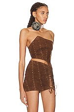 Alessandra Rich Asymmetric Top in Light Brown, view 2, click to view large image.