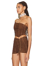 Alessandra Rich Asymmetric Top in Light Brown, view 3, click to view large image.