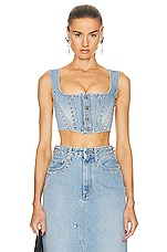 Alessandra Rich Denim Corset Top in Light Blue, view 1, click to view large image.
