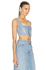 Alessandra Rich Denim Corset Top in Light Blue, view 2, click to view large image.