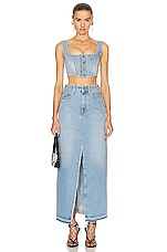 Alessandra Rich Denim Corset Top in Light Blue, view 4, click to view large image.