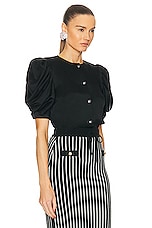 Alessandra Rich Envers Satin Blouse in Black, view 2, click to view large image.