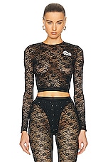 Alessandra Rich Stretch Lace Top in Black, view 1, click to view large image.