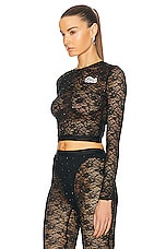 Alessandra Rich Stretch Lace Top in Black, view 3, click to view large image.