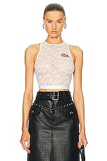 Alessandra Rich Stretch Lace Sleeveless Top in White, view 1, click to view large image.