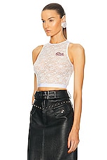 Alessandra Rich Stretch Lace Sleeveless Top in White, view 3, click to view large image.