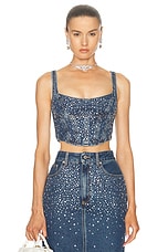 Alessandra Rich Denim Bustier Top in Blue, view 1, click to view large image.