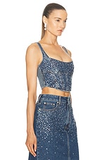 Alessandra Rich Denim Bustier Top in Blue, view 2, click to view large image.