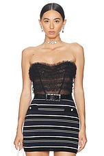 Alessandra Rich Ruched Tulle Bustier Top in Black, view 1, click to view large image.