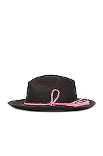 Artesano Provins Hat in Black & Pale Magenta Toquilla Cord, view 2, click to view large image.