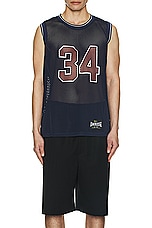 Ambush &quot;34&quot; Mesh Tank Top in Insignia Blue & Russet Brown, view 4, click to view large image.