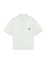 Ambush Boxy Fit Short Sleeve Denim Shirt in Light Blue, view 1, click to view large image.