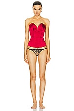 Agent Provocateur Gena Satin Corset Top in Red, view 4, click to view large image.