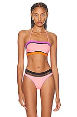Agent Provocateur Zenaya Bikini Bandeau Top in Coral, Neon Lilac, & Black, view 1, click to view large image.