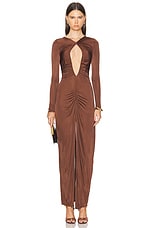 Atlein Cut Out Ruched Gown in Bronze, view 2, click to view large image.