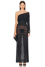 Atlein Draped Mini Gown in Black, view 1, click to view large image.