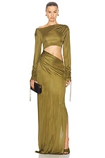 Atlein Cut Out Long Dress in Cob Kelp, view 1, click to view large image.