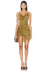 Atlein Chain Detail Ruched Strap Mini Dress in Cob Kelp, view 1, click to view large image.