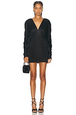 Atlein Draped V-neck Mini Dress in Black, view 1, click to view large image.