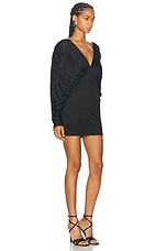 Atlein Draped V-neck Mini Dress in Black, view 2, click to view large image.