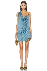 Atlein Lace Trim Draped Slip Dress in Cob Ciel, view 1, click to view large image.