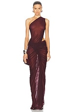 Atlein One Shoulder Cut Out Gown in Lie De Vin, view 1, click to view large image.