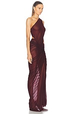 Atlein One Shoulder Cut Out Gown in Lie De Vin, view 2, click to view large image.