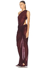 Atlein One Shoulder Cut Out Gown in Lie De Vin, view 3, click to view large image.