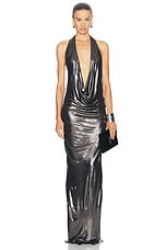 Atlein Plunge Neck Sleeveless Long Dress in Silver, view 1, click to view large image.