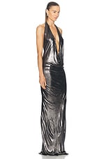 Atlein Plunge Neck Sleeveless Long Dress in Silver, view 2, click to view large image.