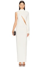 Atlein One Shoulder Cut Out Draped Dress in Coa Off White, view 1, click to view large image.