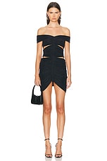 Atlein Off The Shoulder Pleated Dress in Black, view 1, click to view large image.