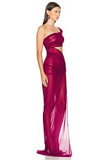 Atlein Draped One Shoulder Gown in Coa Grenat, view 2, click to view large image.