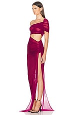 Atlein Draped One Shoulder Gown in Coa Grenat, view 3, click to view large image.