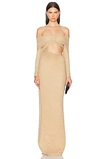 Atlein Off The Shoulder Pleated Gown in Coa Ivory, view 1, click to view large image.