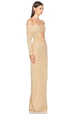 Atlein Off The Shoulder Pleated Gown in Coa Ivory, view 2, click to view large image.